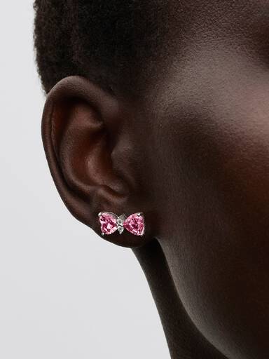 Pendientes de Botón Lazo Rosa