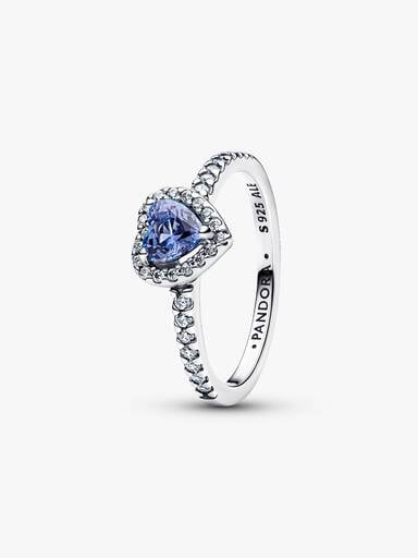 Anillo Corazón Azul en Relieve Brillante