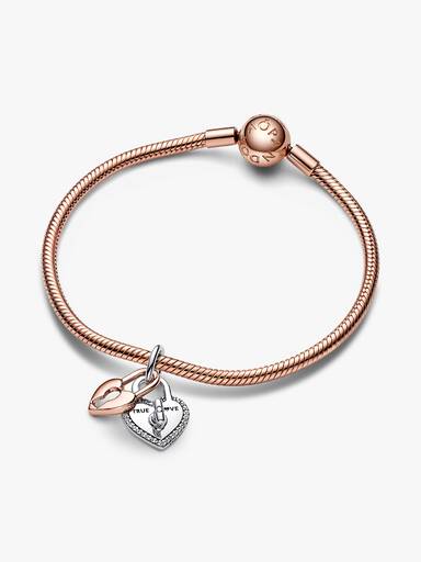 Charm Colgante Doble Candado de Corazón que Gira en Dos Tonos