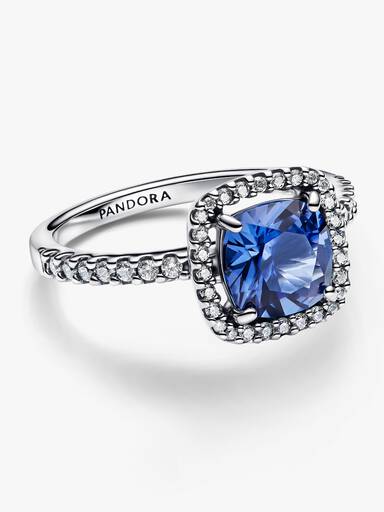 Anillo Declaración Halo Cuadrado Azul Brillante