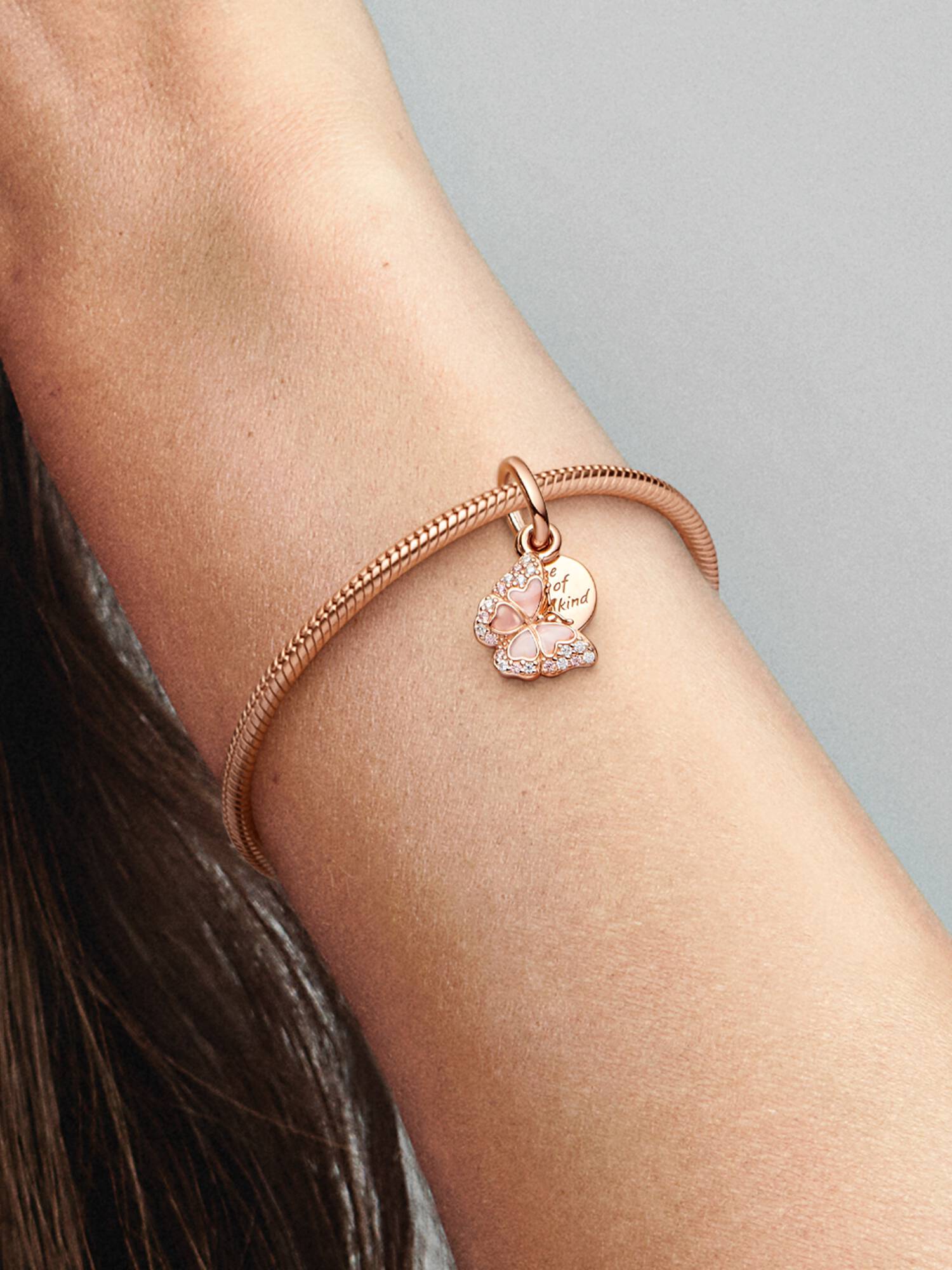 Charm Colgante Doble Mariposa Rosa