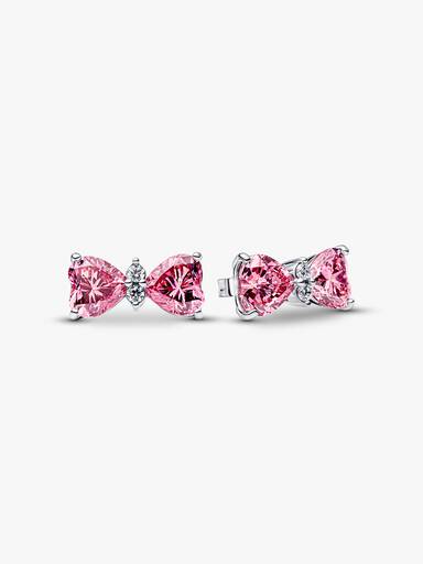 Pendientes de Botón Lazo Rosa