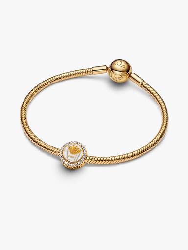 Fries 14k gold-plated charm with clear cubic zirconia, yellow and white enamel