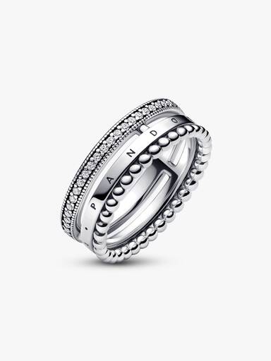 Anillo Pandora Signature Logo Pavé y Cuentas