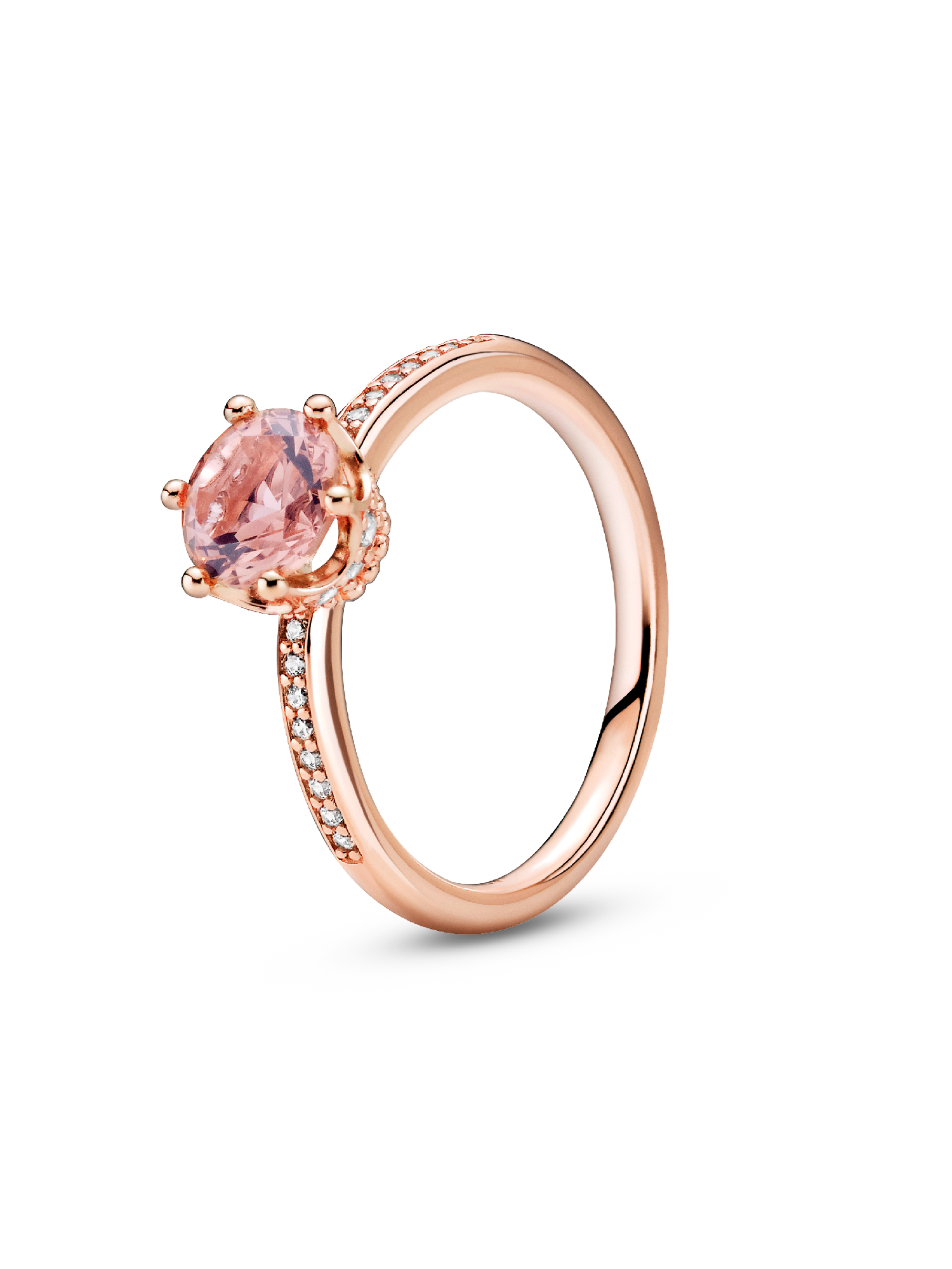 Anillo Solitario Corona Brillante Rosa