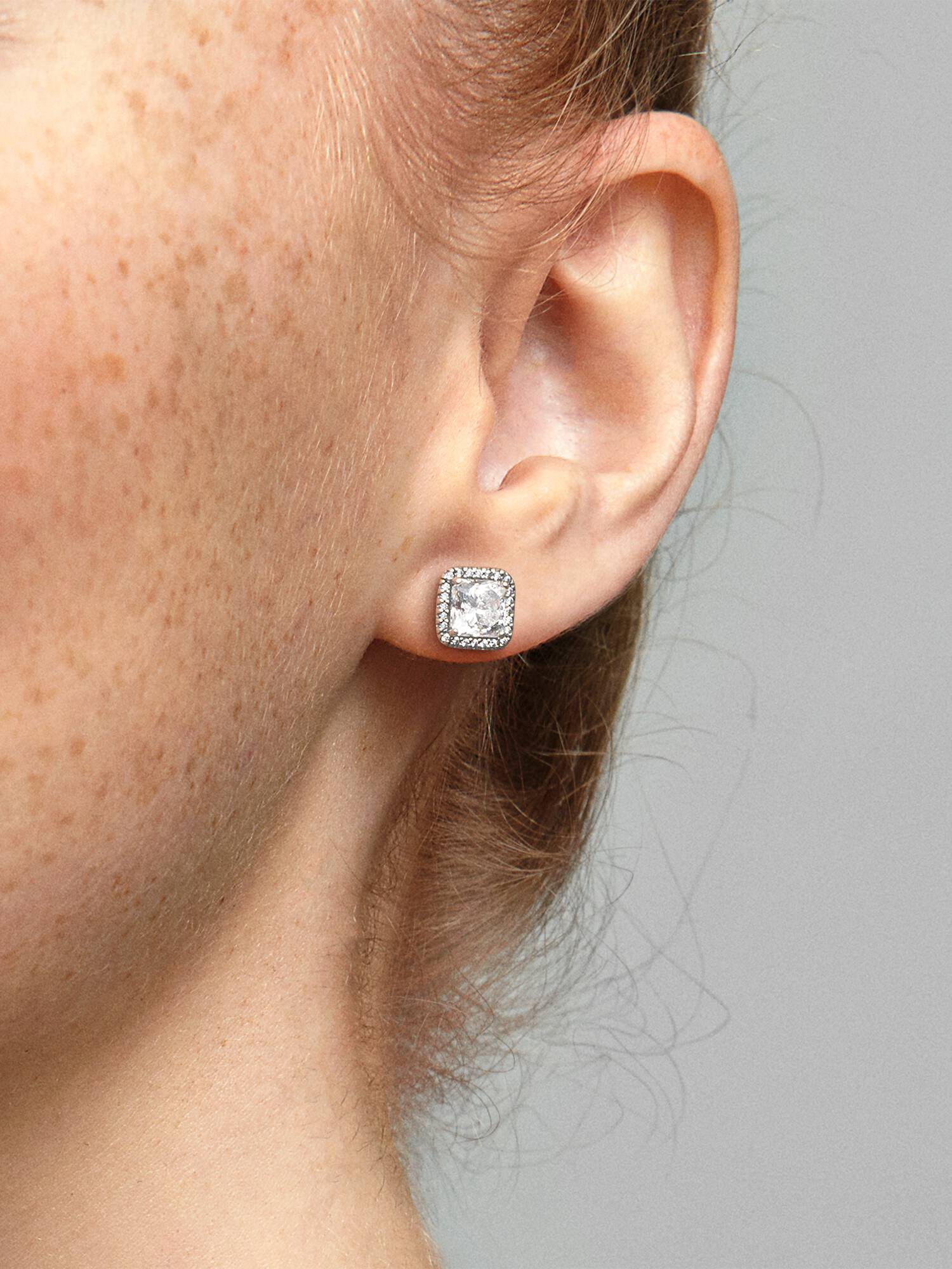 Pendientes de Botón Cuadrados Halo Brillante