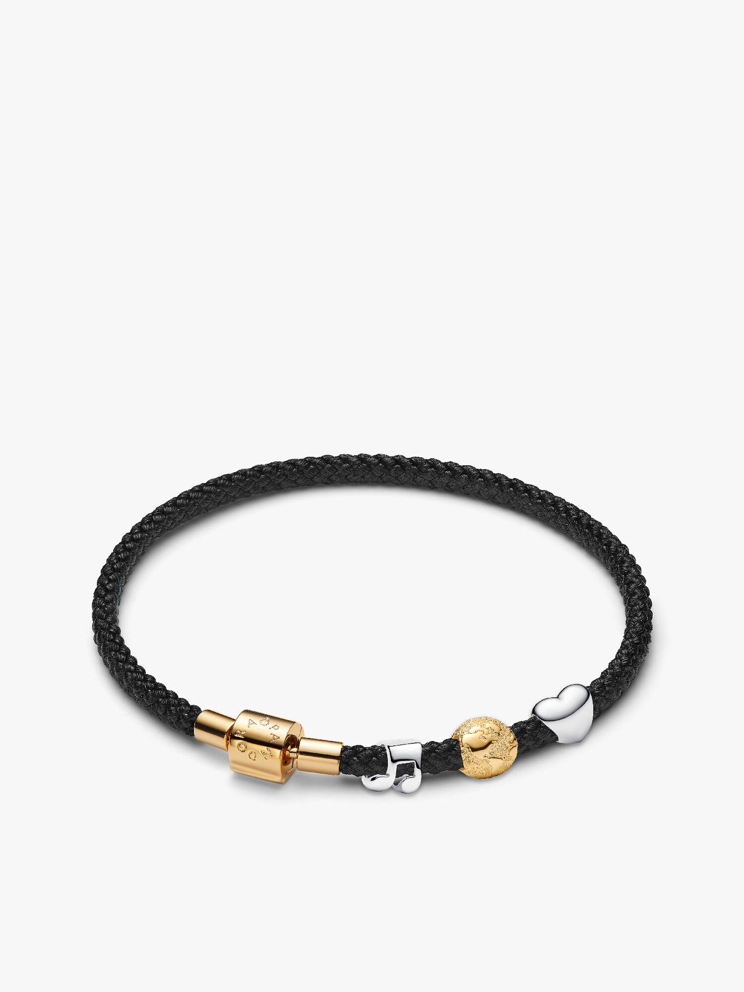 Conjunto de Regalo Pulsera Cordón Negro con Charms Mini Corazón, Nota Musical y Globo Terráqueo