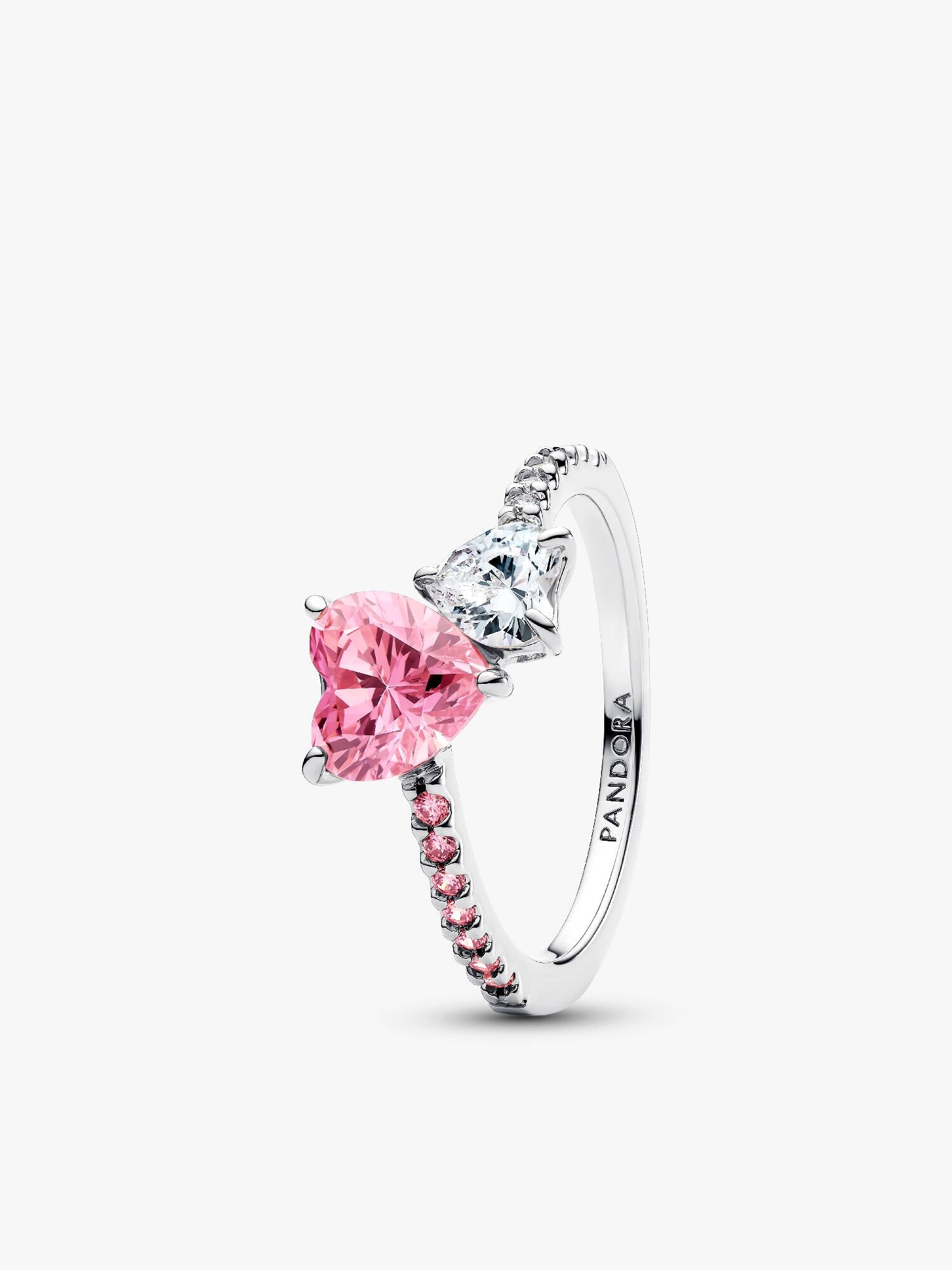Anillo Brillante Doble Corazón Rosa y Transparente