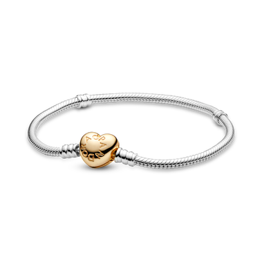 Pulsera Diseño Cadena de Serpiente Broche Corazón en Pavé de Pandora Moments