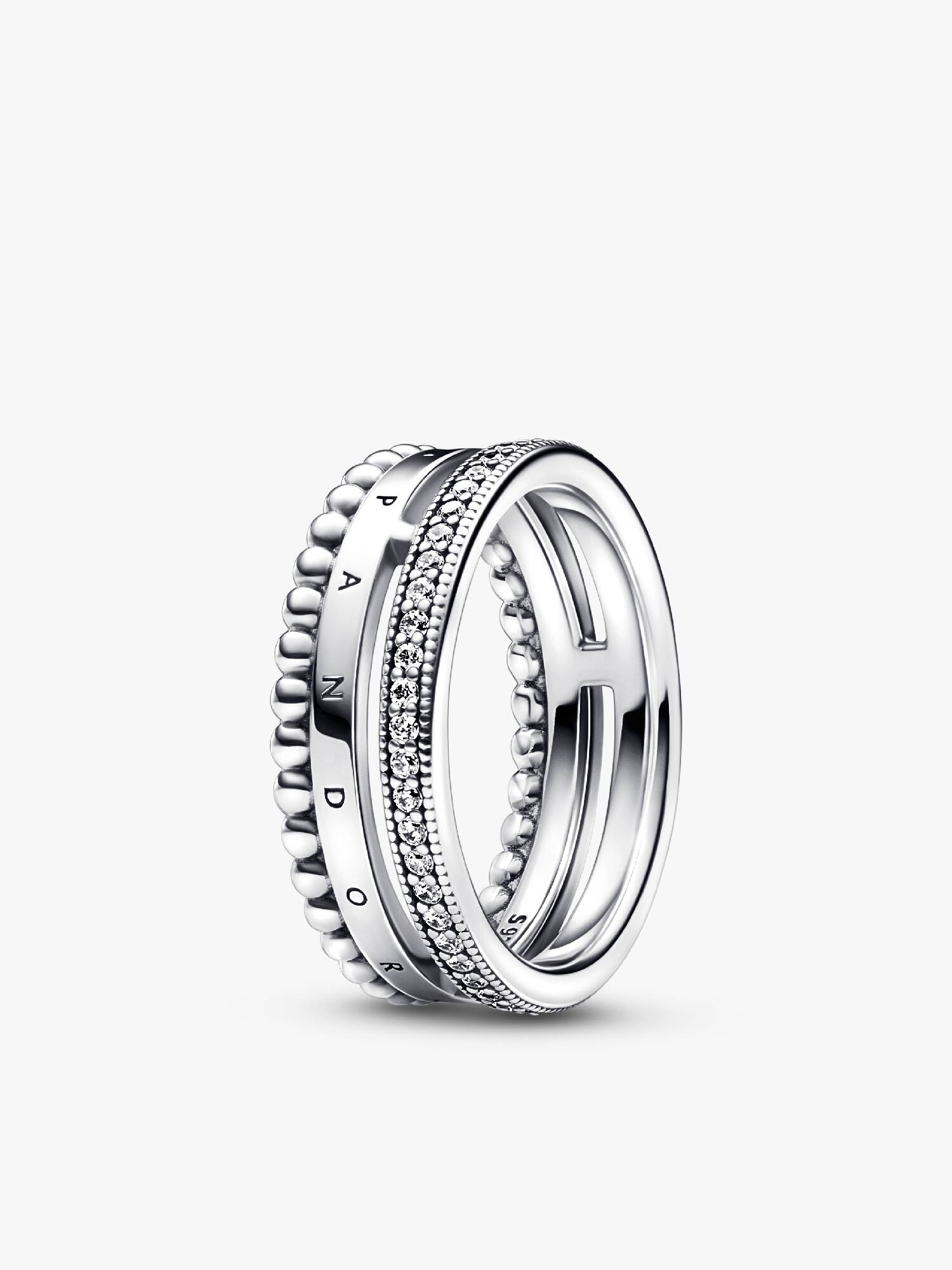 Anillo Pandora Signature Logo Pavé y Cuentas