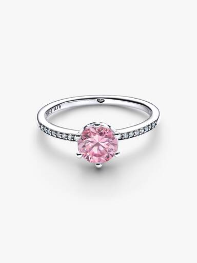 Anillo Solitario Corona Brillante Fucsia