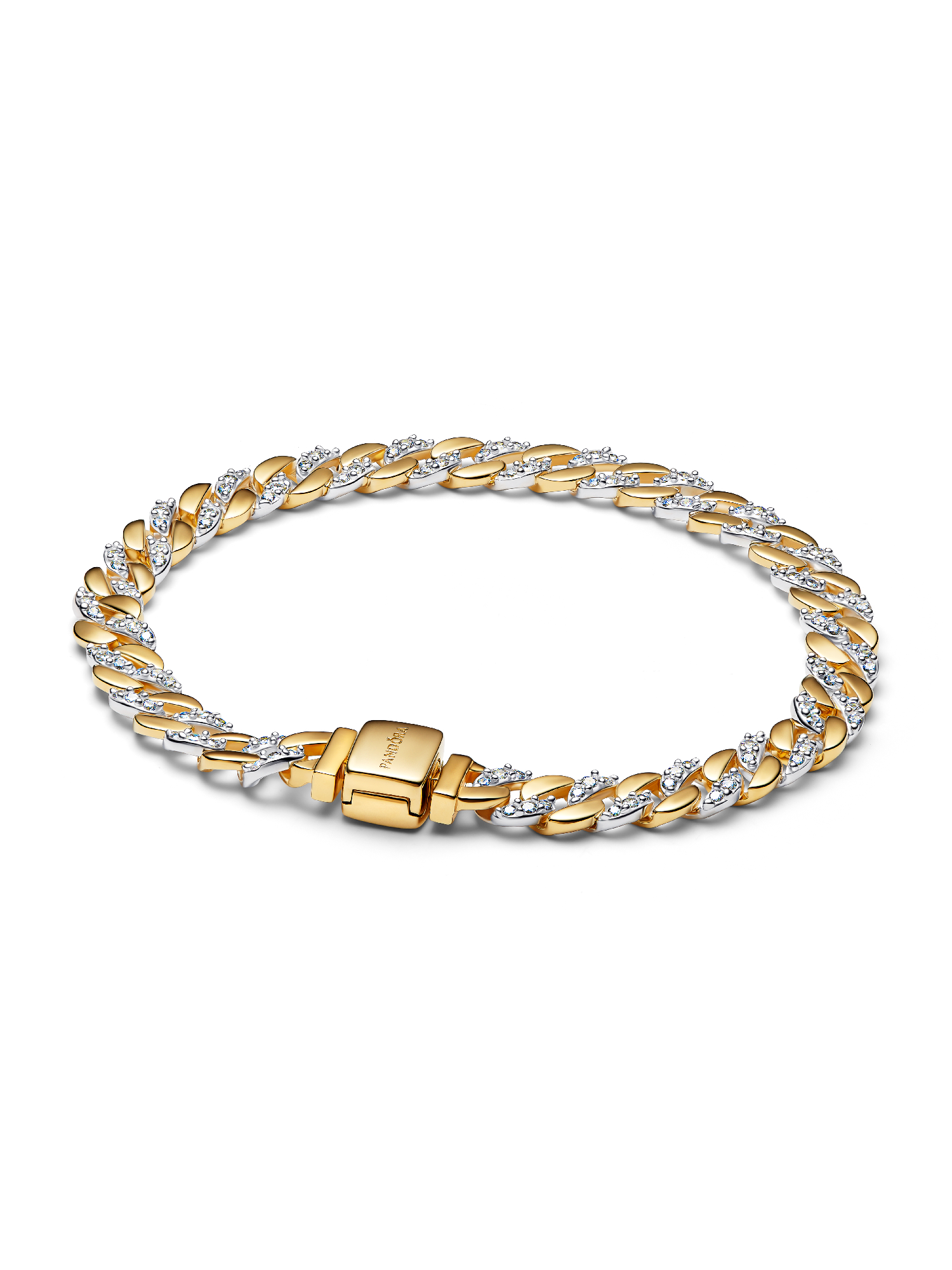 Pulsera de Cadena Cubana en Pavé Dos Tonos