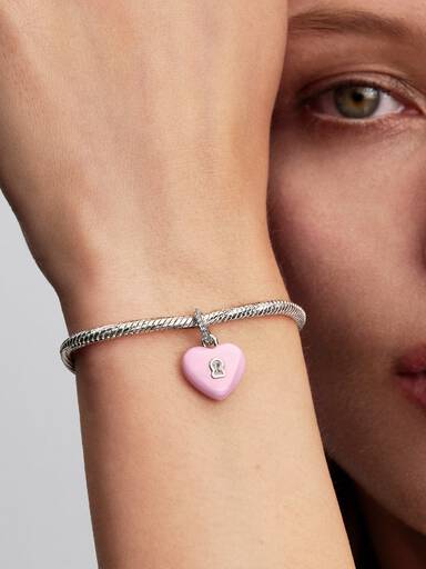 Charm Colgante Candado Corazón Cerámica Rosa