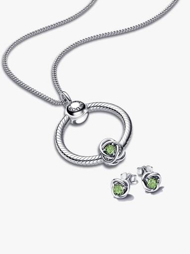 August Birthstone Eternity Circle O Pendant and Earrings Set