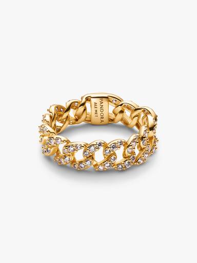 Anillo de Cadena Cubana en Pavé