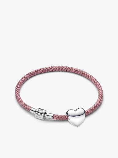 Conjunto de Regalo Pulsera Cordón Rosa con Charm Grabable Corazón Grande Be Love
