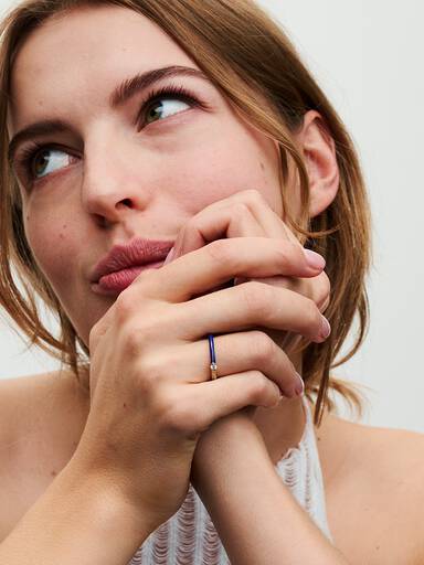 Anillo Dual Azul y Pavé