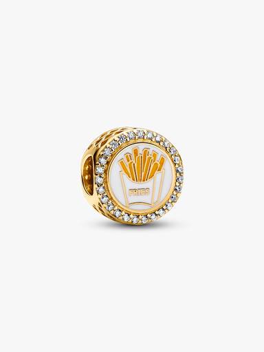 Fries 14k gold-plated charm with clear cubic zirconia, yellow and white enamel
