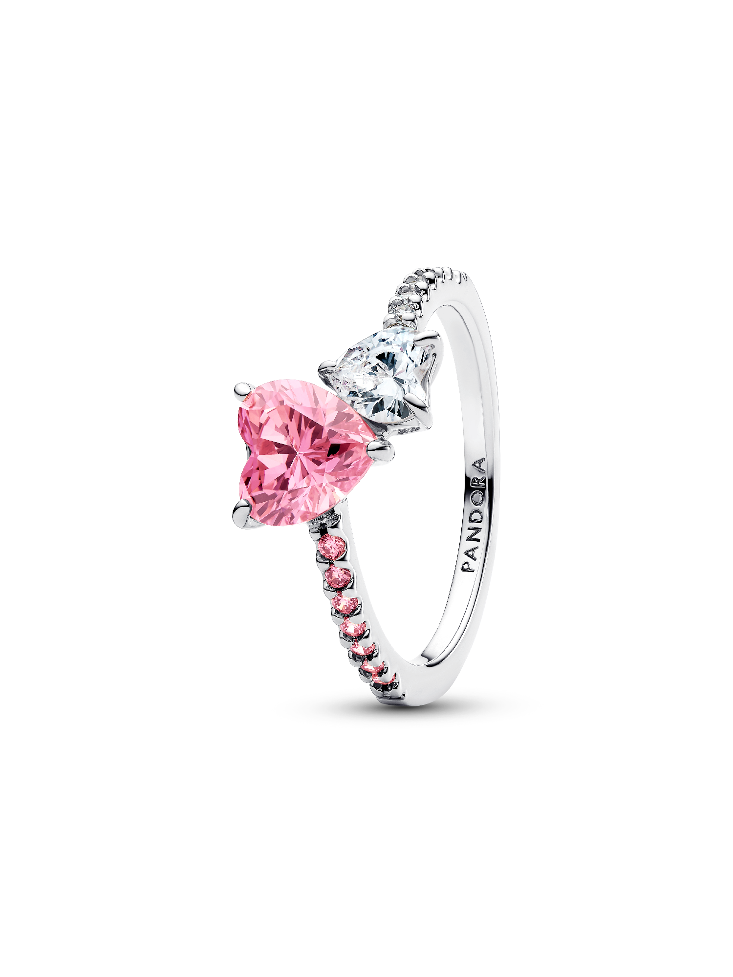 Anillo Brillante Doble Corazón Rosa y Transparente