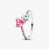 Anillo Brillante Doble Corazón Rosa y Transparente Anillo Brillante Doble Corazón Rosa y Transparente