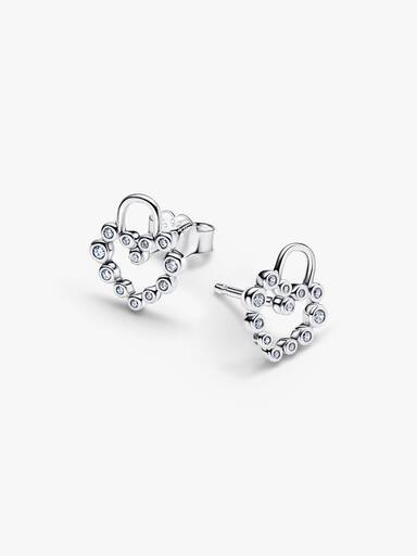 Pendientes de Botón Candado Corazón Brillante