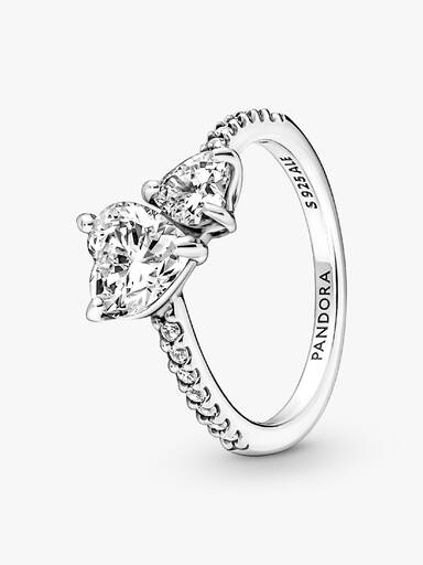 Anillo con un recubrimiento de oro de 14k Corazón Doble Brillante