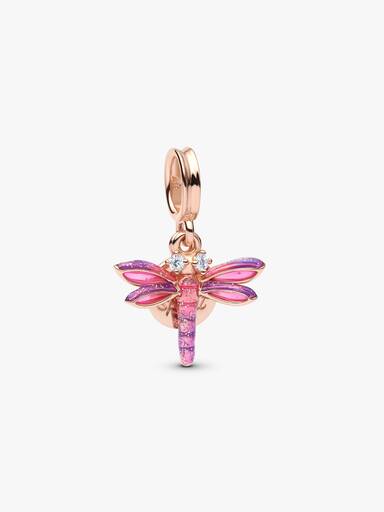 Charm Colgante Doble Libélula Rosa