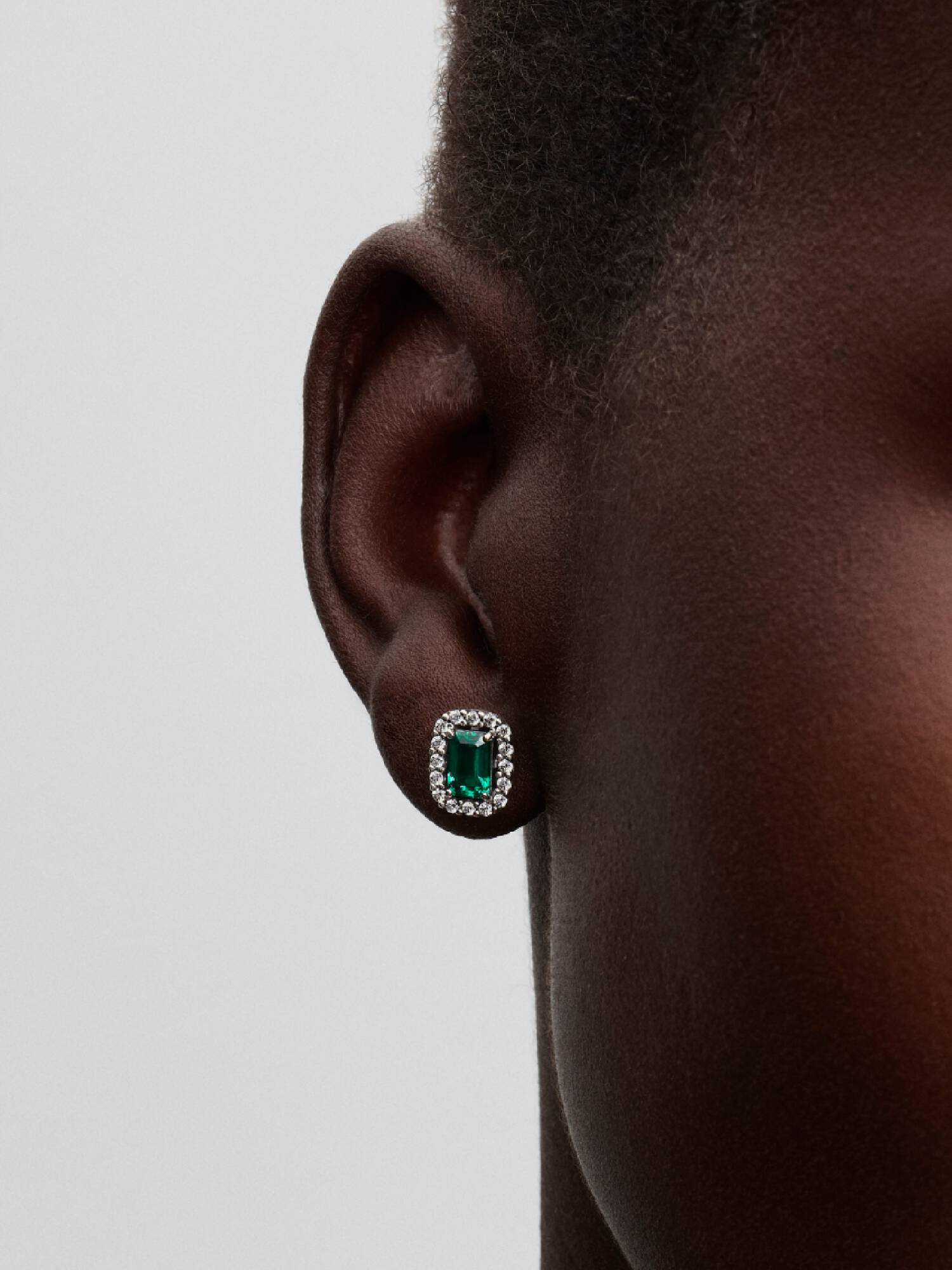 Pendientes de botón Halo Rectangular Verde Brilllante 