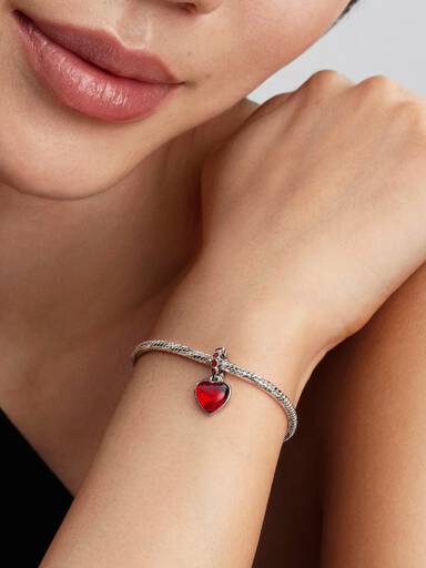 Charm Colgante Doble Corazón Cristal de Murano Rojo
