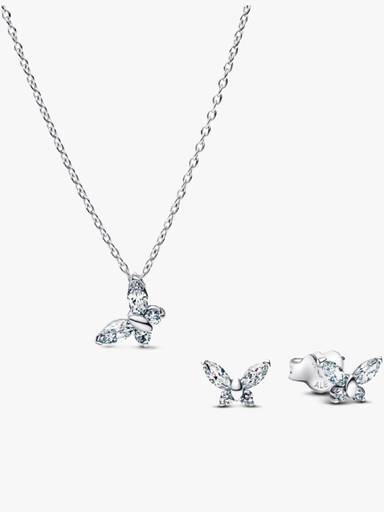 Conjunto de Regalo Collar y Pendientes Mariposas Brillantes