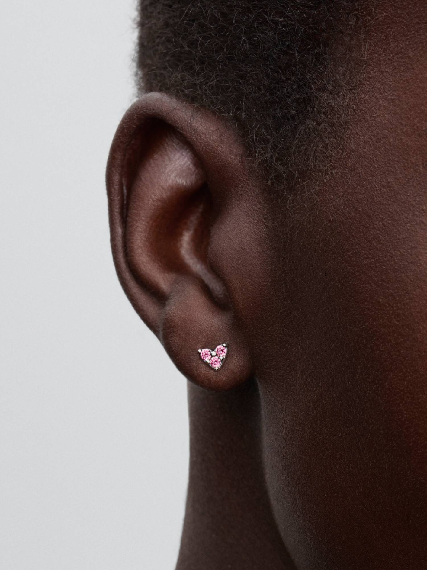 Pendientes de botón Corazón Triple Gema Rosa