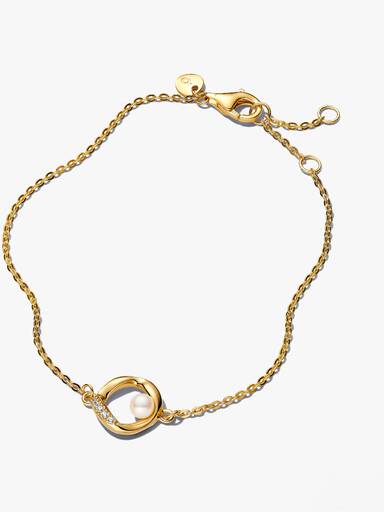 Pulsera Círculo Forma Orgánica en Pavé y Perla Cultivada de Agua Dulce Tratada