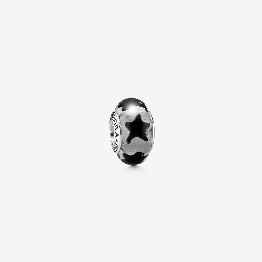 Charm Cristal de Murano Estrellas Negro image number 0