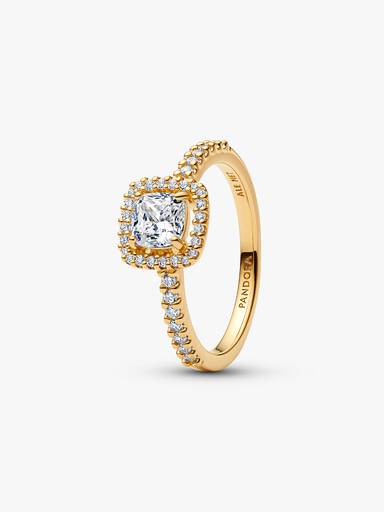 Anillo Halo Transparente Cuadrado Brillante