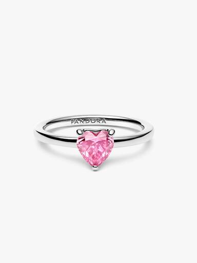 Anillo Solitario Corazón Brillante Rosa