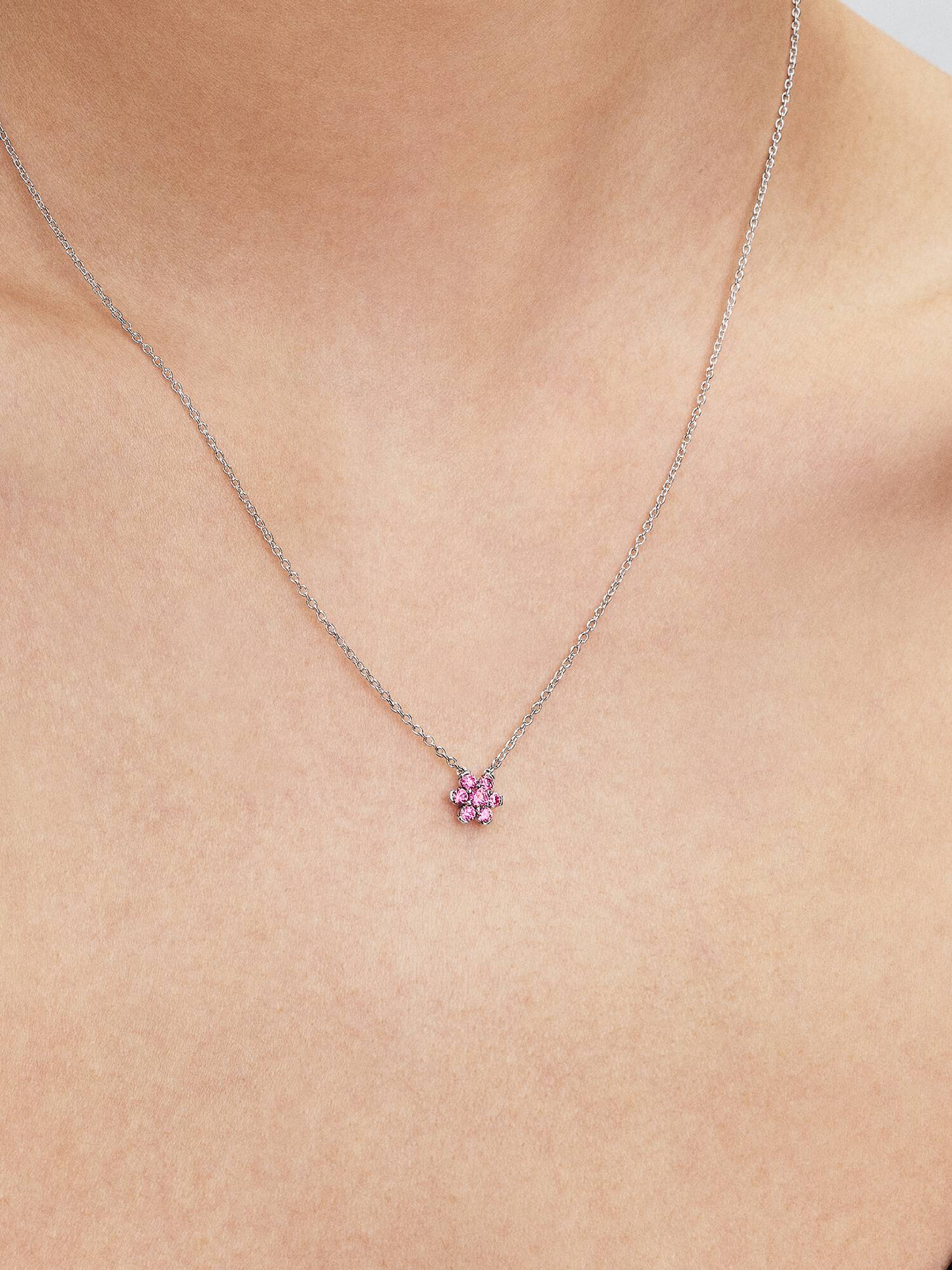 Collar con Colgante Flor Rosa Brillante