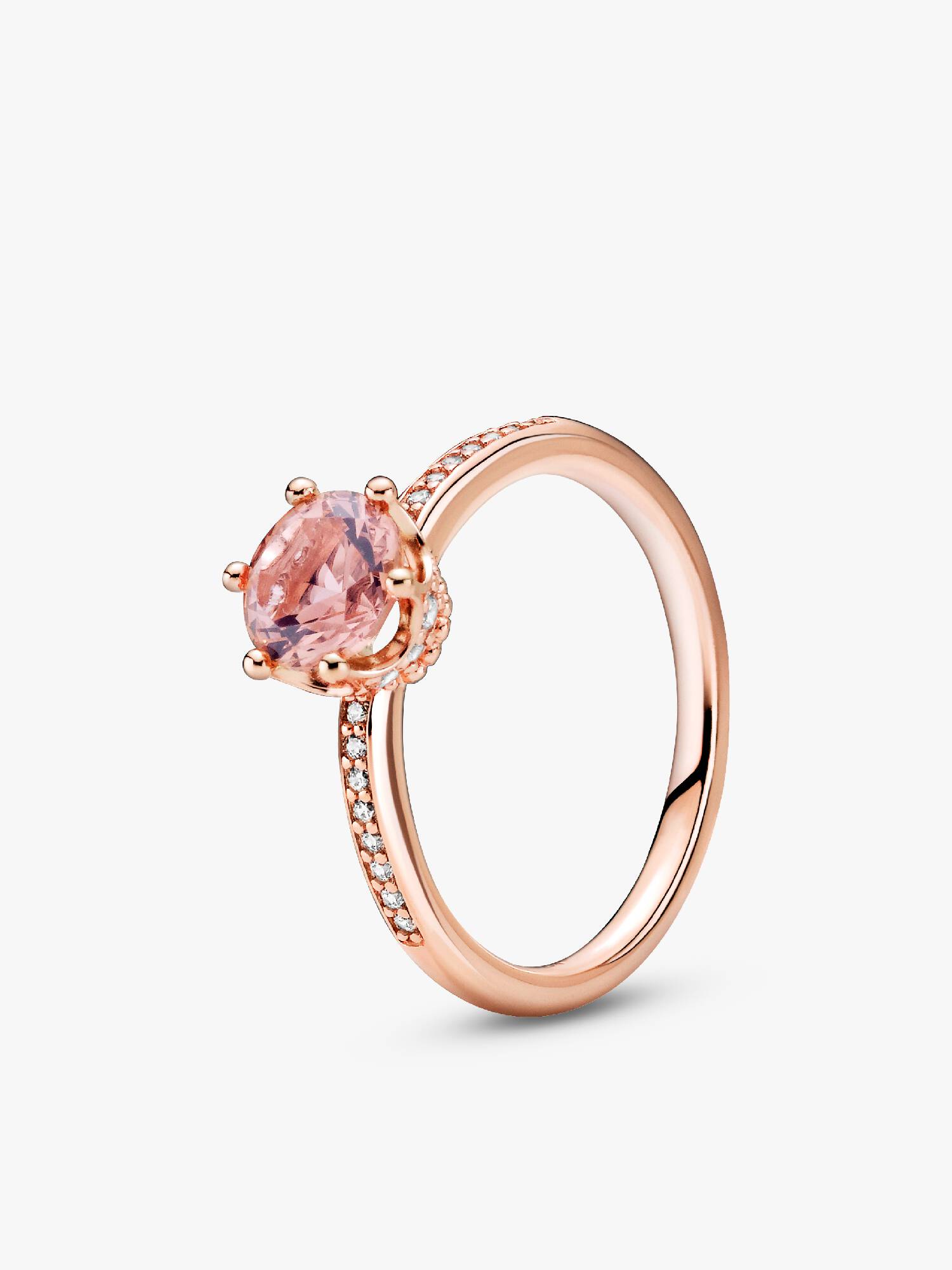 Anillo Solitario Corona Brillante Rosa