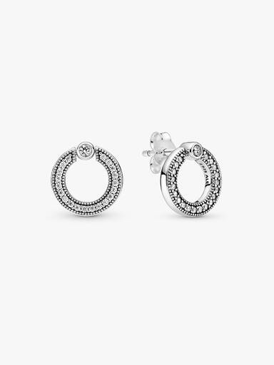 Pendientes de botón Reversibles Círculo en Pavé & Logo
