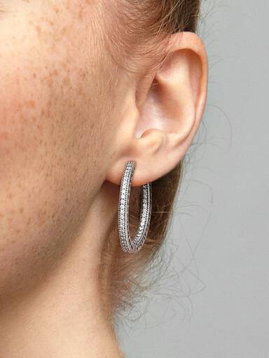 Pendientes de aro en plata de ley Corazones de Pandora grandes