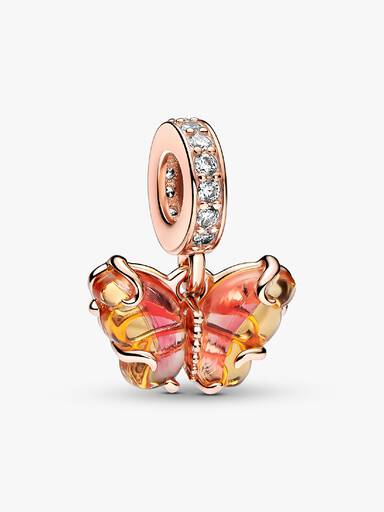 Charm Colgante de Cristal de Murano Rosa y Amarillo Mariposa