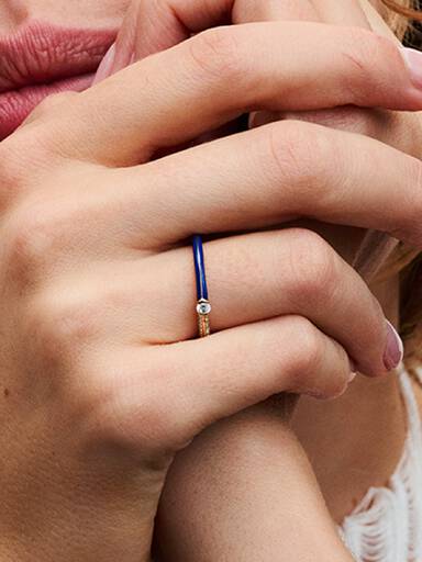 Anillo Dual Azul y Pavé