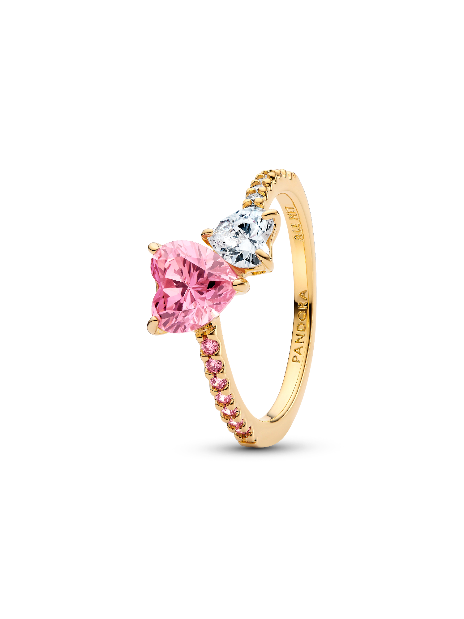 Anillo Brillante Doble Corazón Rosa y Transparente