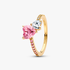 Anillo Brillante Doble Corazón Rosa y Transparente Anillo Brillante Doble Corazón Rosa y Transparente