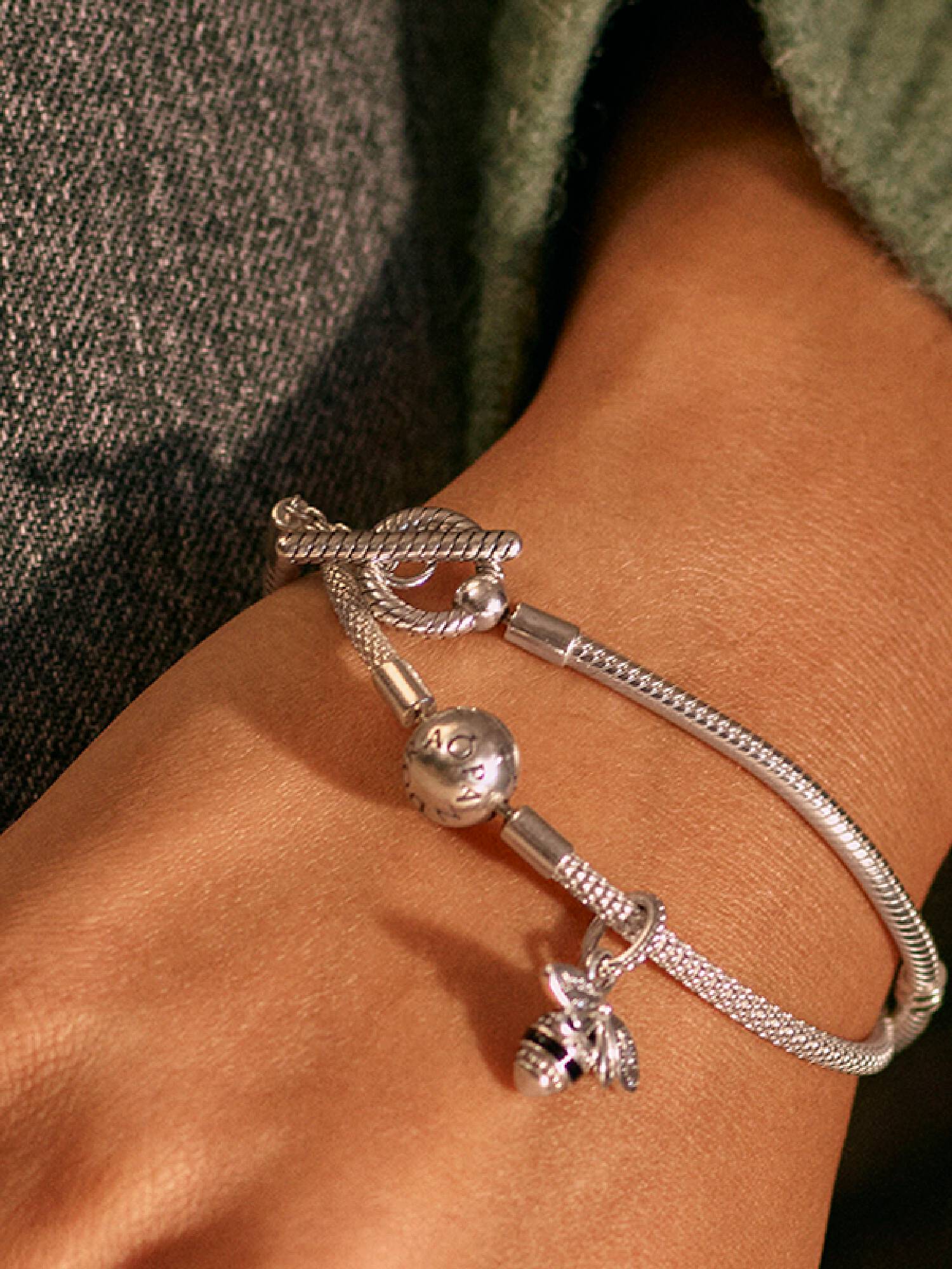 Pulsera Diseño Cadena de Serpiente Plata con Cierre en forma de T