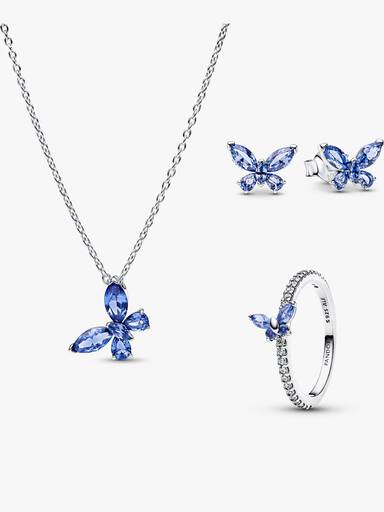 Conjunto de Regalo Collar, Pendientes y Anillo Mariposa Azul