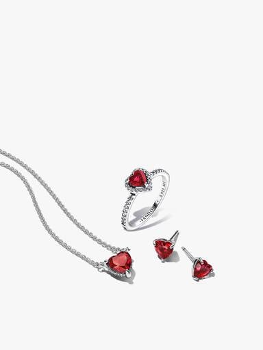 Conjunto de Regalo Collar, Pendientes y Anillo Corazón Rojo