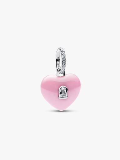 Charm Colgante Candado Corazón Cerámica Rosa