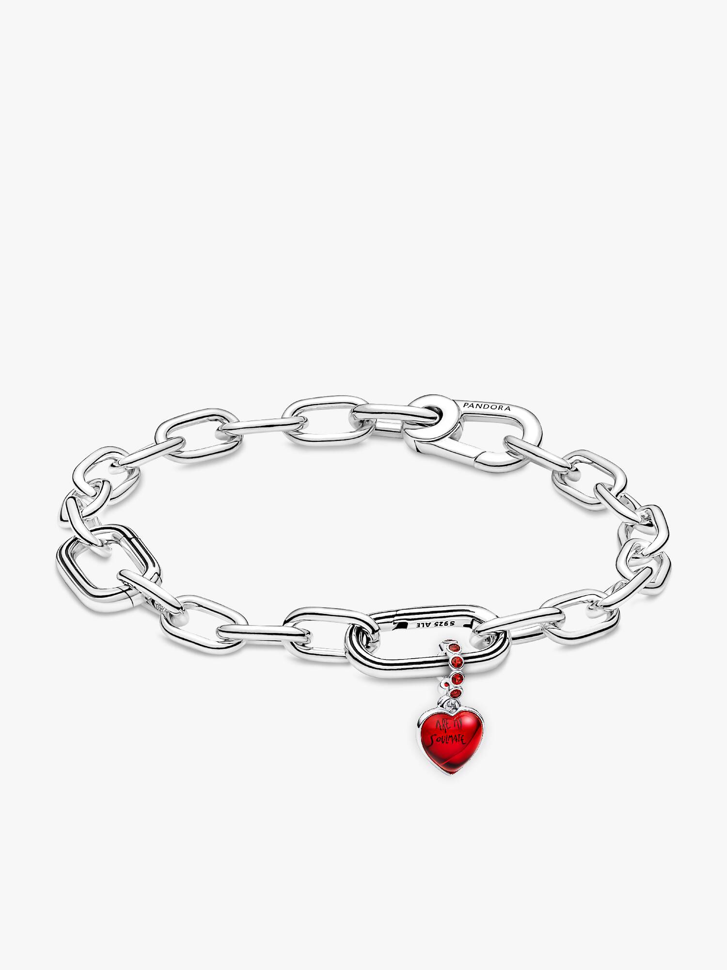 Conjunto de Regalo Pulsera de Eslabones y Charm Doble Corazón Rojo