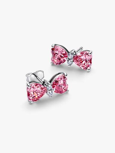 Pendientes de Botón Lazo Rosa
