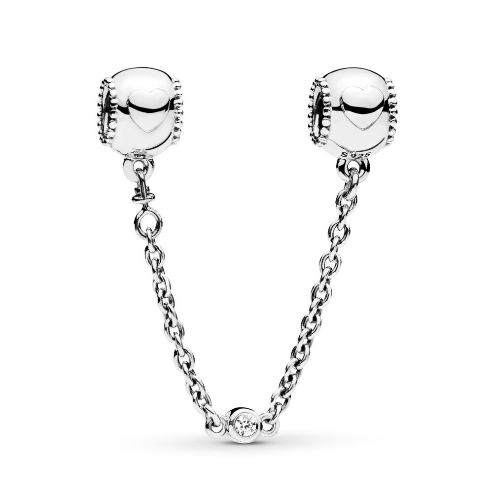 Pandora Cadena de Seguridad en Plata de Ley Corazones Ocultos con Circonitas Cúbicas | 5 cm